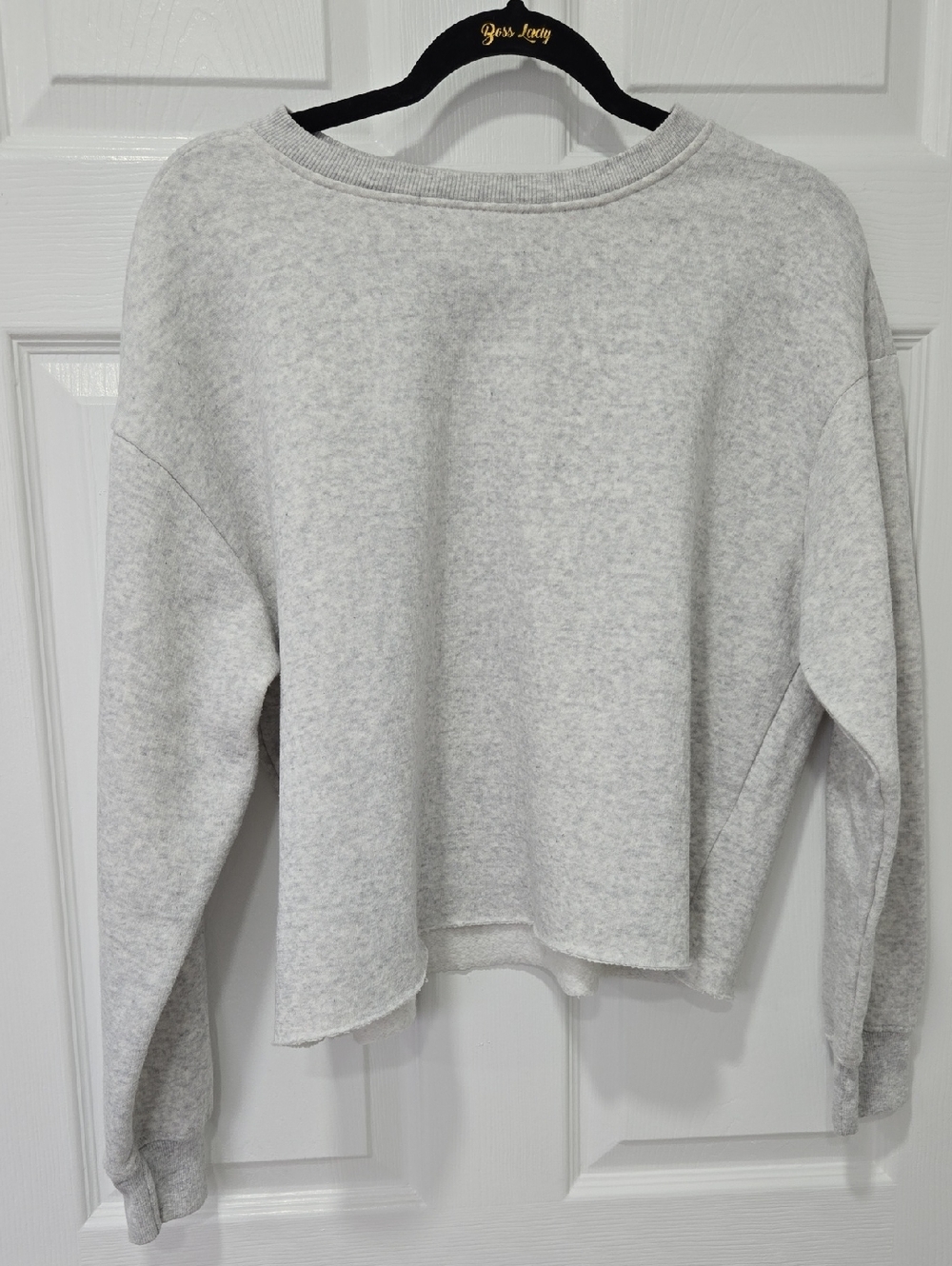 Light Gray Crewneck Cropped Sweatshirt With A Raw Edge Hem